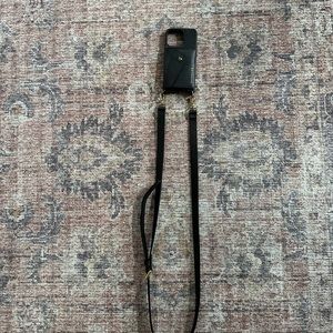 Black leather bandolier phone case and strap fits iPhone 13 Pro